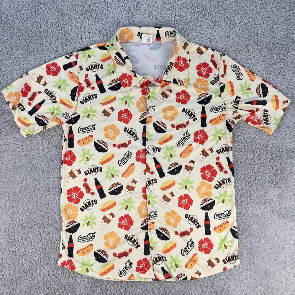 San Francisco Giants Hawaiian Shirt Mens M Baseball Button Up Coca Cola Vacation